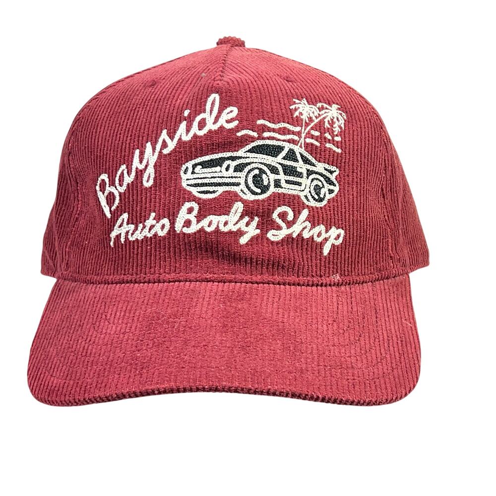 Lost Enterprises Bayside Auto Body Shop Corduroy Strapback Hat Maroon Red Cap